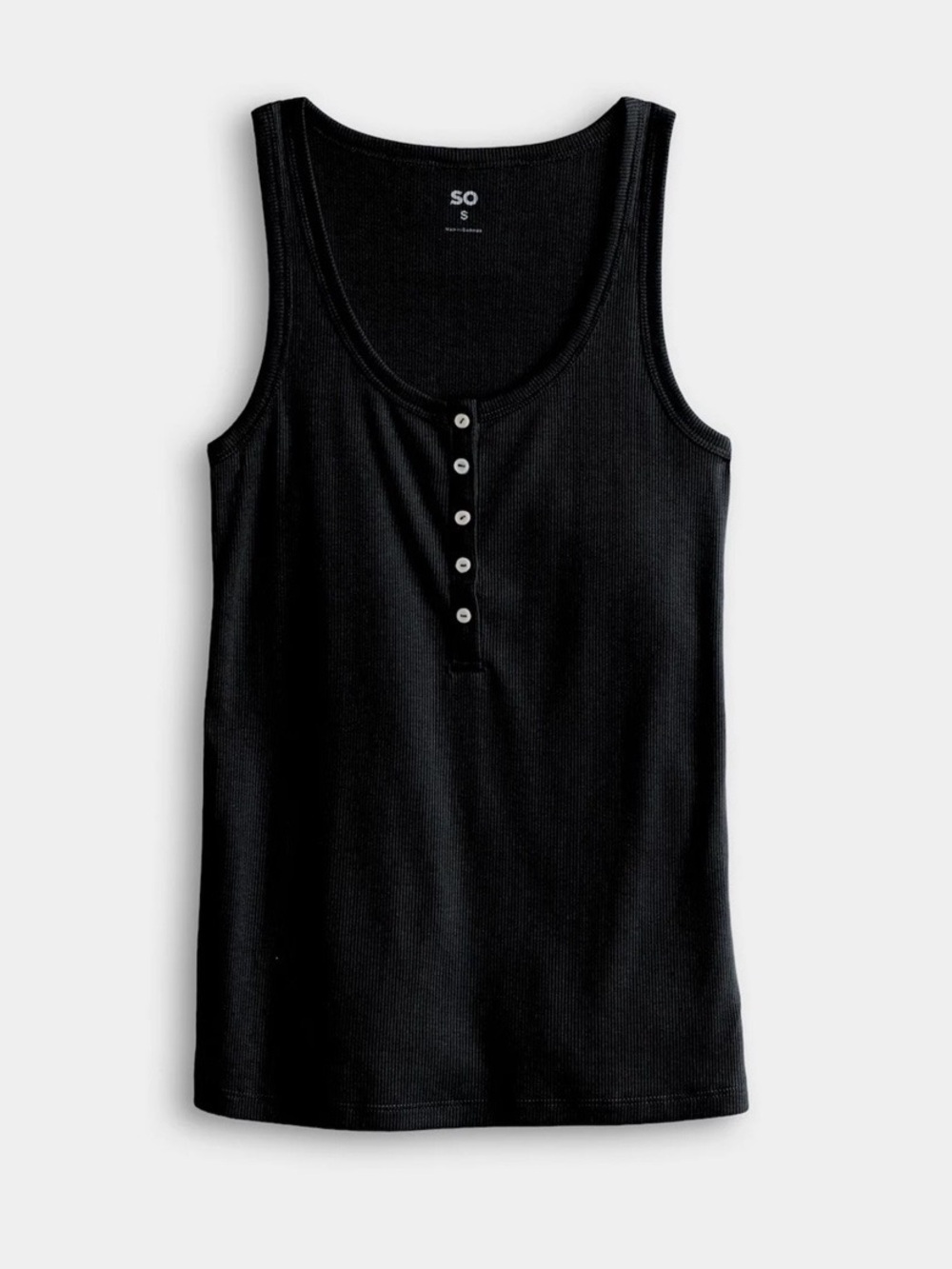 Black Ribbed Henley Tank Top